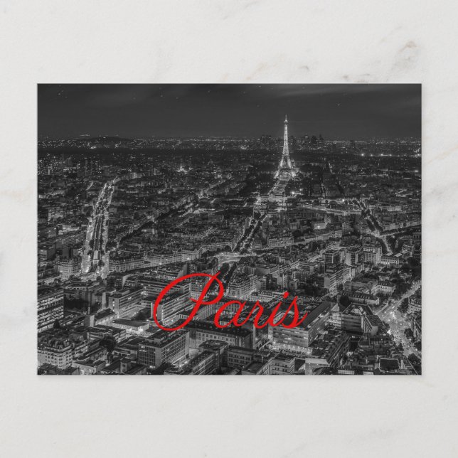 Postal Festiva Black White Paris City Night Eiffel Tower European (Anverso)