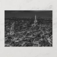 Black White Paris City Night Eiffel Tower European