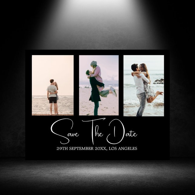 Postal Festiva Black White Photo Modern Wedn Save The Date (Subido por el creador)