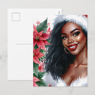 Postal Festiva Black Woman Christmas Poinsettia