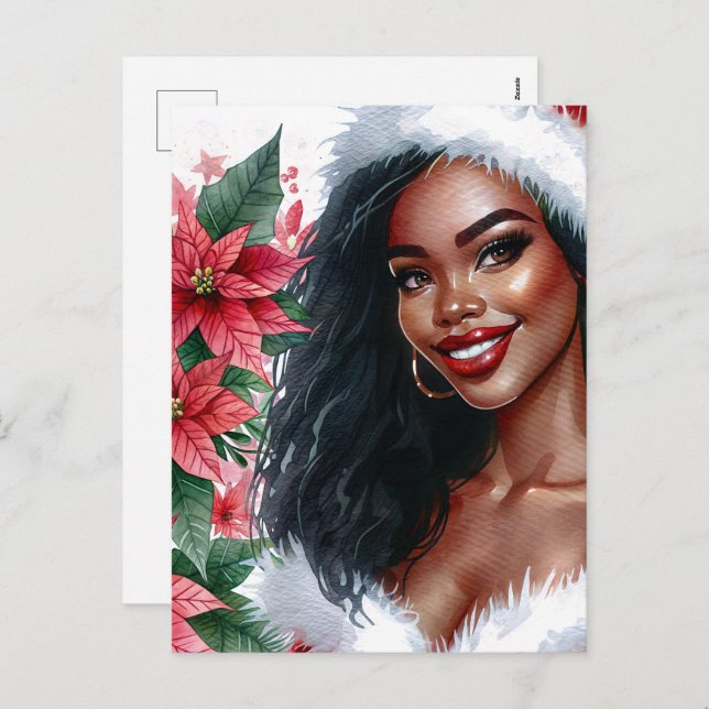 Postal Festiva Black Woman Christmas Poinsettia (Anverso / Reverso)