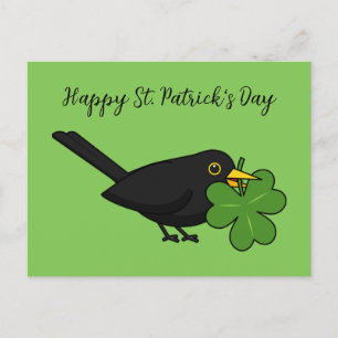 Postal Festiva Blackbird con el Personalizado de Shamrock Clover 