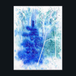Postal Festiva Blank Winter Woodland Watercolor Art<br><div class="desc">postal de arte acuarela de bonito. FRENTE: Bosque de invierno en tintes y tonos azules y turquesa con algunos toques morados. Árbol único azul verdoso en primer plano con un pequeño bosque de pájaros jóvenes que se adentran en el fondo. La nieve esponjosa y abstracta crea una sensación suave y...</div>