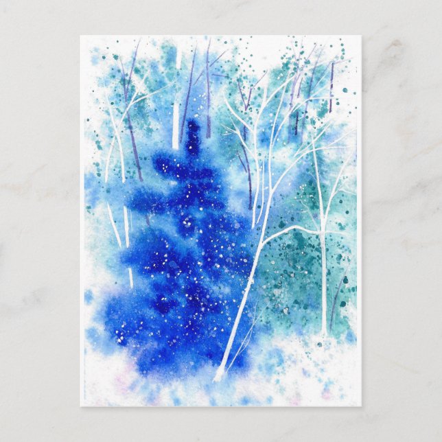 Postal Festiva Blank Winter Woodland Watercolor Art (Anverso)