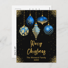 Postal Festiva Blue and Gold Ornaments Merry Christmas