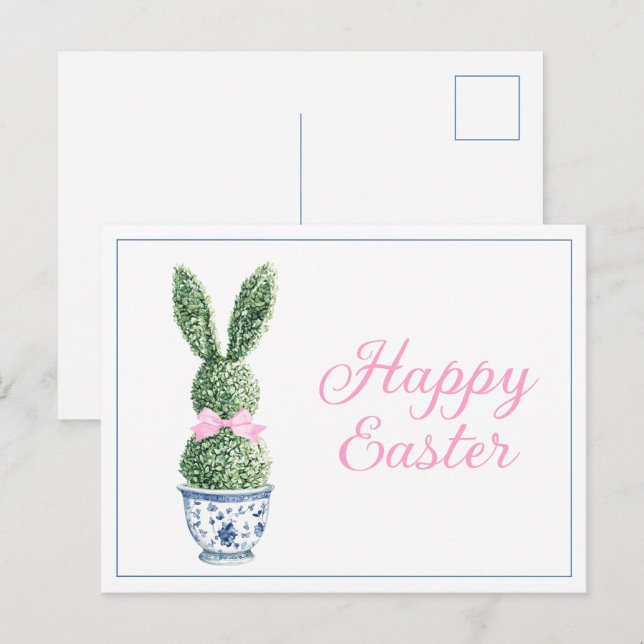 Postal Festiva Blue and White Chinoiserie With Rabbit Topiary (Anverso / Reverso)
