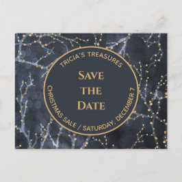 Postal Festiva Blue Business Holiday Event Save the Date Postcard