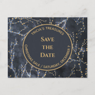 Postal Festiva Blue Business Holiday Event Save the Date Postcard