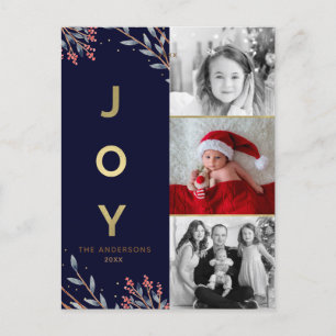 Postal Festiva Blue & Gold JOY 3 Tres Navidades de vacaciones fot