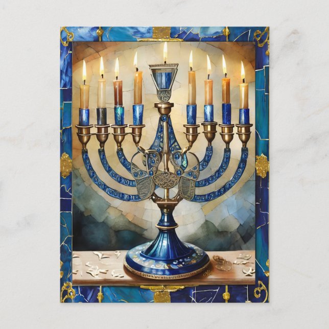 Postal Festiva Blue Hanukkah Menorah (Anverso)