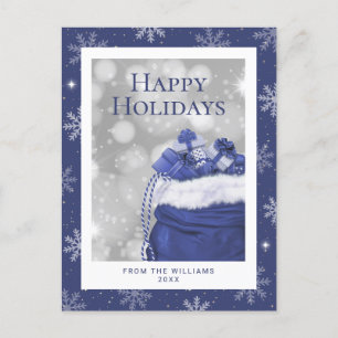 Postal Festiva Blue Happy Holidays Snowflake