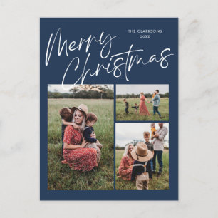 Postal Festiva Blue Merry Christmas Calligraphy Script 3 Photo