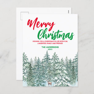 Postal Festiva Blue Merry xmas tree forest