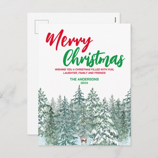 Postal Festiva Blue Merry xmas tree forest (Anverso / Reverso)