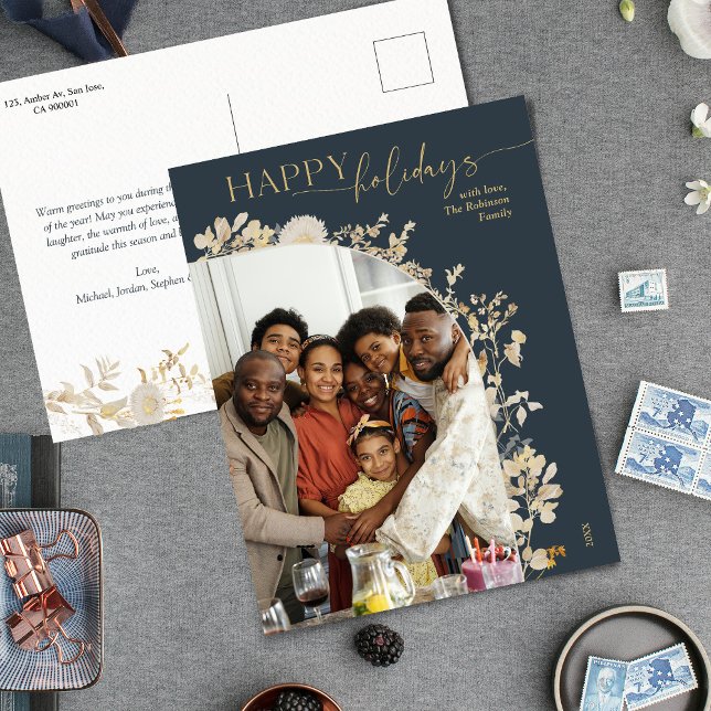 Postal Festiva Blue & Moda Gold Happy Holidays (Subido por el creador)