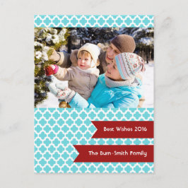 Postal Festiva Blue Quatrefoil Photo Holiday