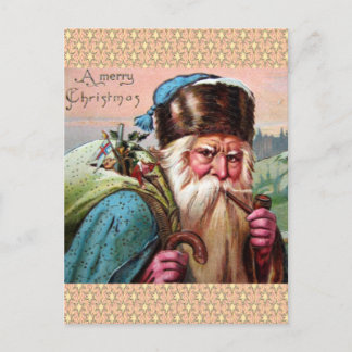 Postal Festiva Blue Robe Santa Claus Smope Pipe - Navidades