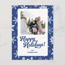 Postal Festiva Blue Snowflakes Happy Holidays Photo Post Card