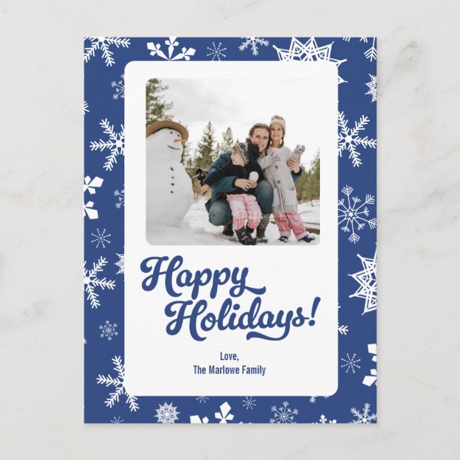 Postal Festiva Blue Snowflakes Happy Holidays Photo Post Card (Anverso)