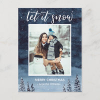 Blue Watercolor Night Let it Snow Navidades