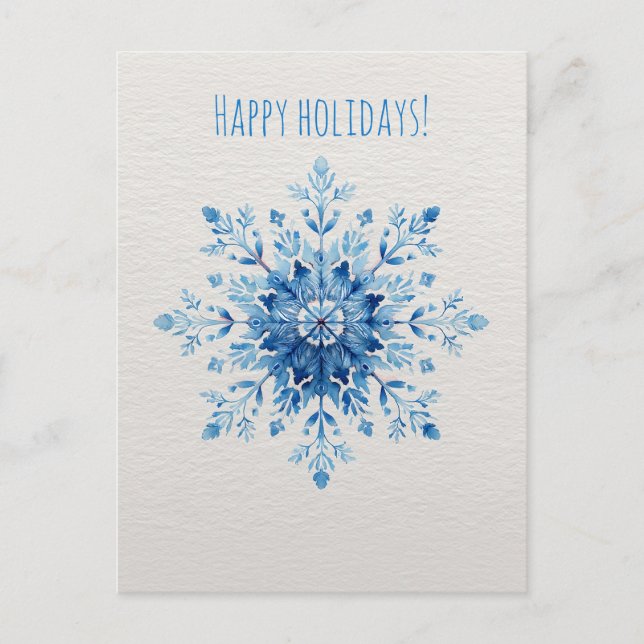 Postal Festiva Blue watercolor snowflake, Christmas  (Anverso)