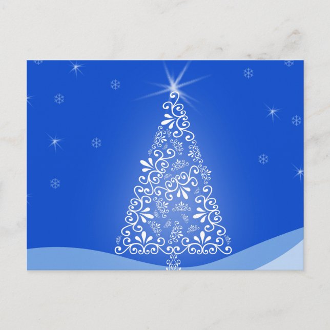 Postal Festiva Blue White Merry Christmas Tree Stars Night Light (Anverso)