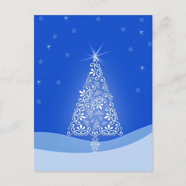 Postal Festiva Blue White Merry Christmas Tree Stars Night Light (Anverso)
