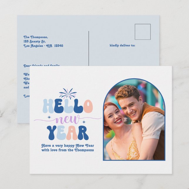 Postal Festiva Blueberry Cream New Year Retro Modern Blue Photo (Anverso / Reverso)