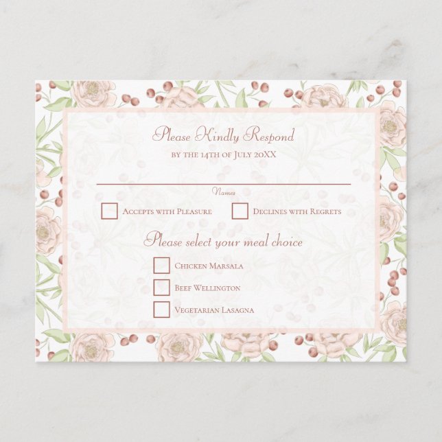 Postal Festiva Blush Pink Rose Wedding Vintage RSVP (Anverso)