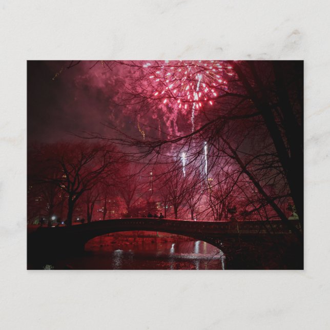 Postal Festiva Bo Bridge Central Park Nueva York Nochevieja (Anverso)