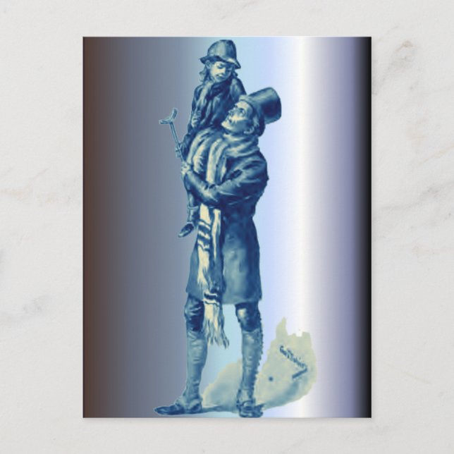 Postal Festiva Bob Cratchit sujetando a los pequeños Navidades de (Anverso)