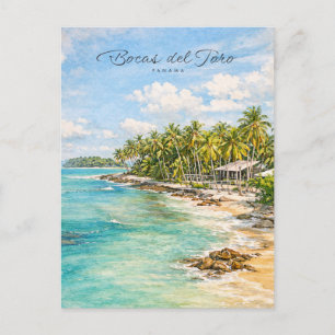 Postal Festiva Bocas del Toro Panamá Playa Ecoturismo Acuarela