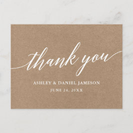 Postal Festiva Boda de caligrafía Kraft Gracias Postcard