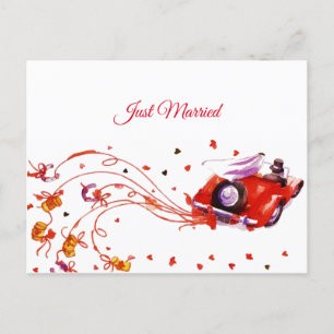 Postal Festiva Boda de la pareja dulce recién casado acuarela
