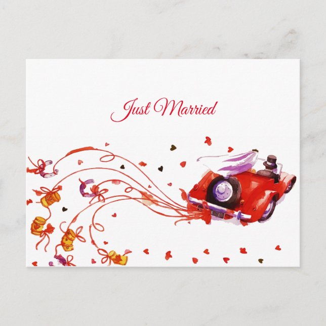 Postal Festiva Boda de la pareja dulce recién casado acuarela (Anverso)