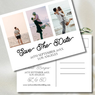 Postal Festiva Boda Foto Simple Blanco Guardar la fecha