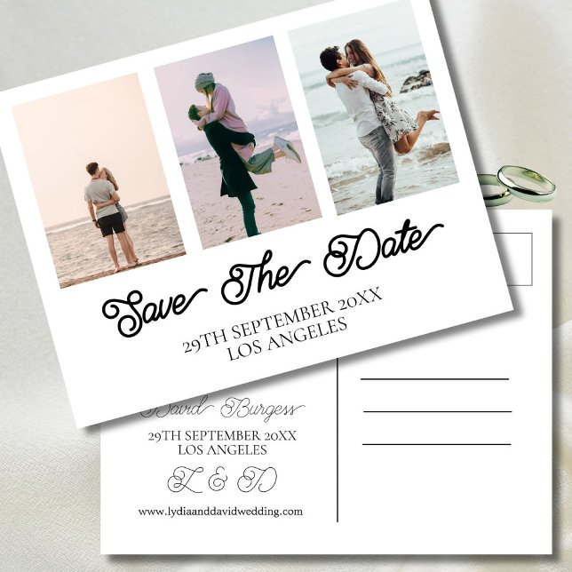 Postal Festiva Boda Foto Simple Blanco Guardar la fecha (Subido por el creador)