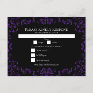 Postal Festiva Boda gótico de Swirl Morado y Negro