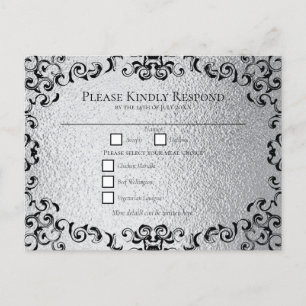 Postal Festiva Boda gótico del Swirl negro plateado
