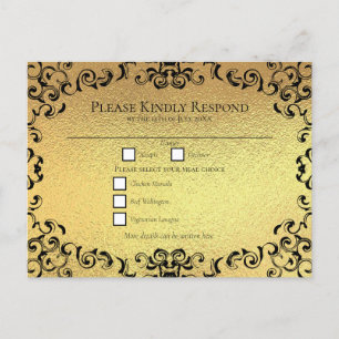 Postal Festiva Boda gótico Gold & Black Swirl