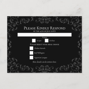 Postal Festiva Boda grisáceo negro Swirl Gótico