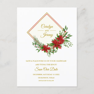 Postal Festiva Boda inspirado por Navidades de Diamod y Poinsetti