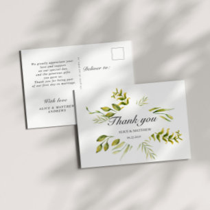 Postal Festiva Boda Verde Foliage Winter Gracias Postcard
