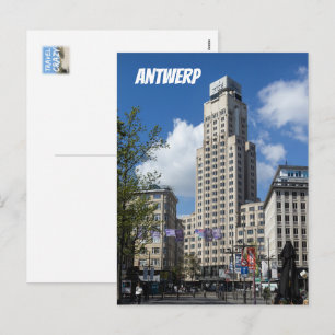 Postal Festiva Boerentoren Art Déco, paisaje urbano de Amberes