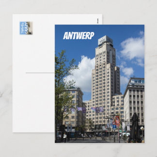 Postal Festiva Boerentoren Art Déco, paisaje urbano de Amberes