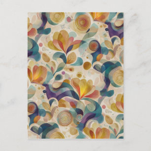 Postal Festiva Boho Abstracto Floral Acentuado en Dorado y Verde