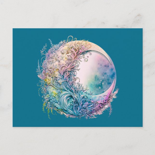 Postal Festiva Boho Celestial Luna Verde Halloween (Anverso)