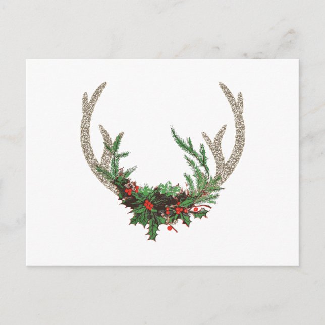 Postal Festiva Boho Deer Antlers | Floral de Navidades rojos ruso (Anverso)