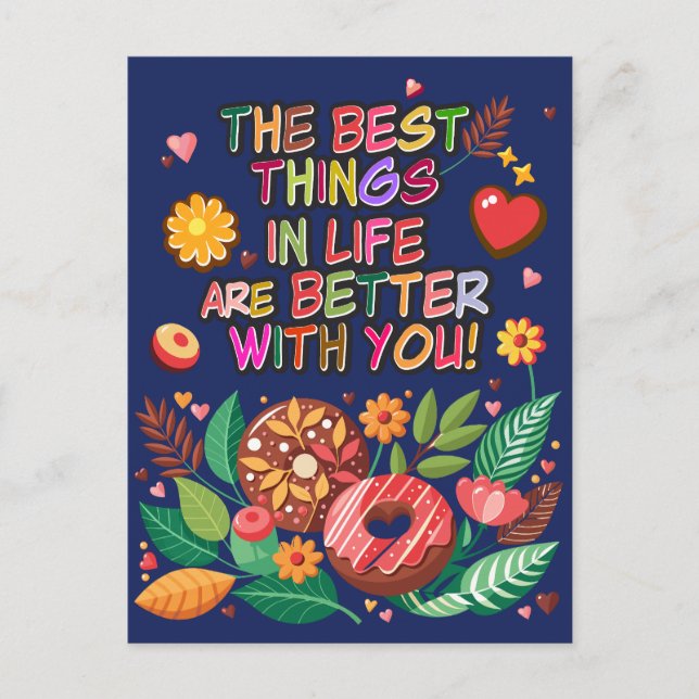 Postal Festiva Boho Donuts y Flores, El día de San Valentín de au (Anverso)