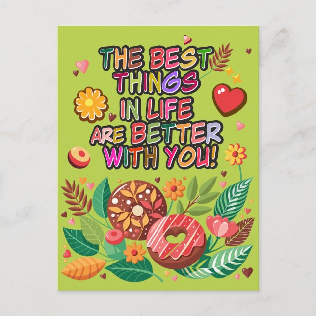 Postal Festiva Boho Donuts y Flores, El día de San Valentín de au (Anverso)